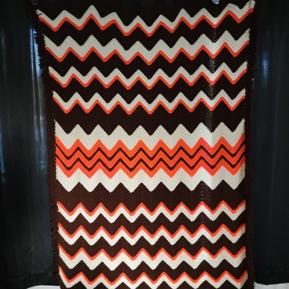 Vintage Handmade Crocheted Afghan Thrown